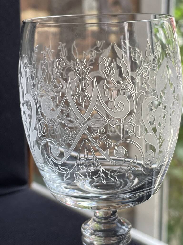 5 engraved crystal glasses