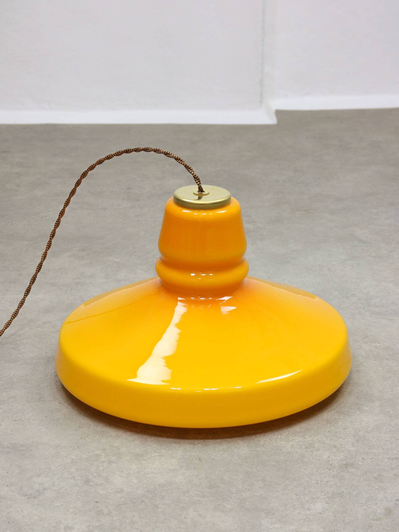 Mid-Century Italian Yellow Glass and Brass Pendant Lamp