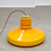 Mid-Century Italian Yellow Glass and Brass Pendant Lamp
