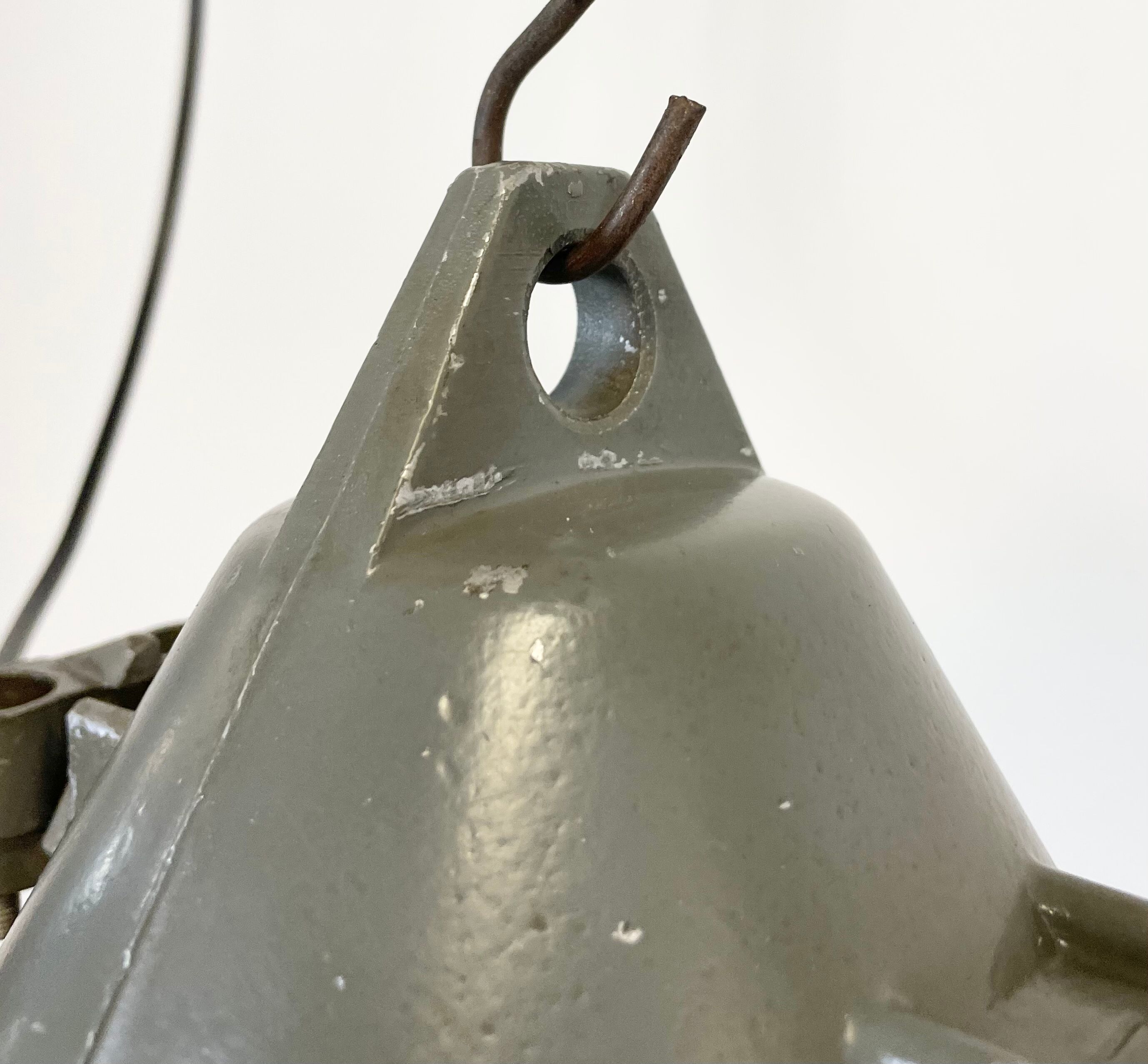 Dark grey explosion proof lamp with black enameled shade, 1970s