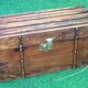 Antique travel chest Wood studded / wrapped in leather Brass lock with key (functional)
