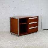 Storage unit by Henri Lesêtre & Claude Gaillard, solid wood, polished steel. France, circa 1970