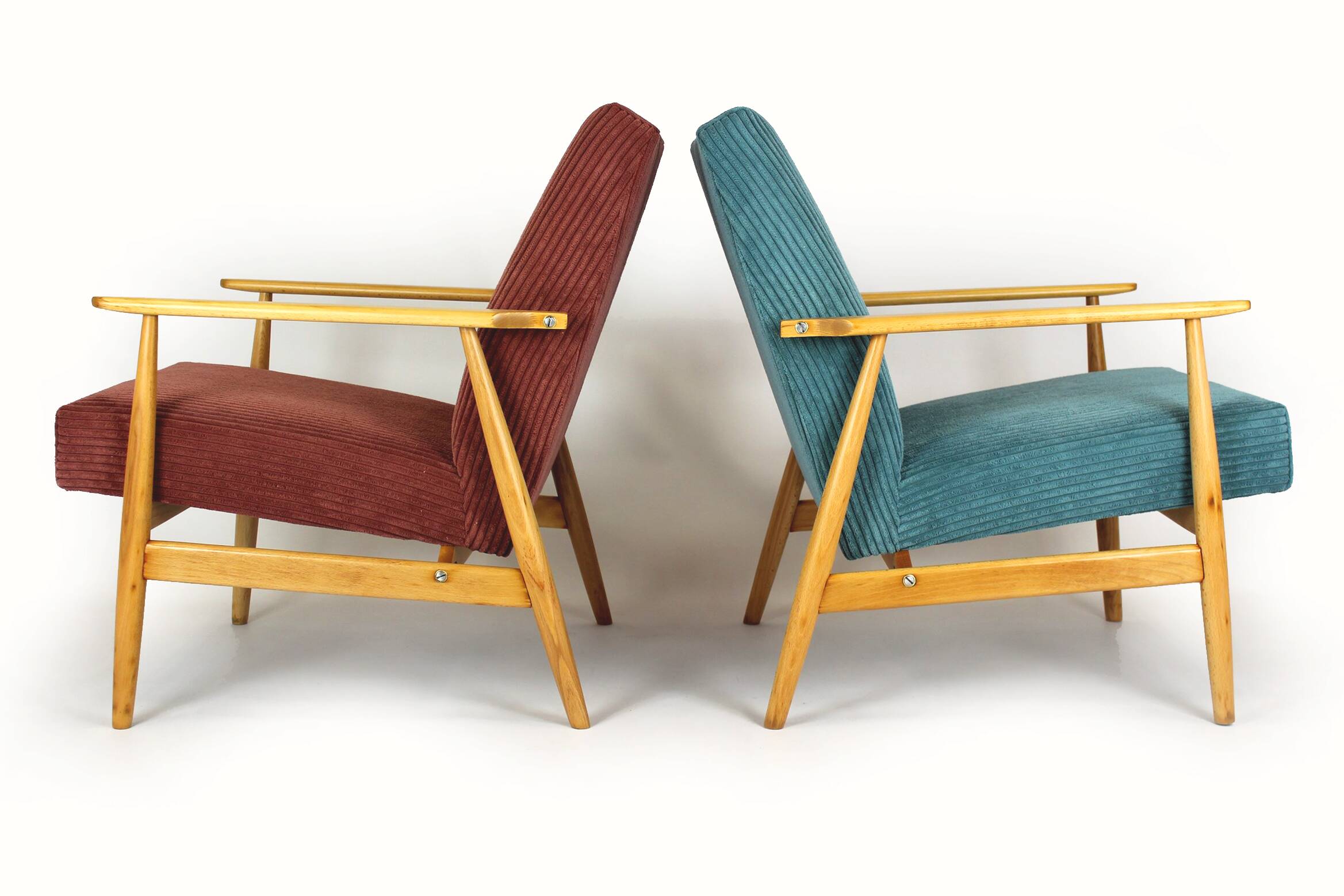 Restored Mid-Century Pink & Turquoise Beech Armchairs, 1960s, Set of 2