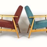 Restored Mid-Century Pink & Turquoise Beech Armchairs, 1960s, Set of 2