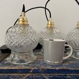 Set of three new electrified chiseled glass suspensions