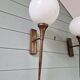 Pair of Art Deco wall sconces in brass and white opaline, 1930.
