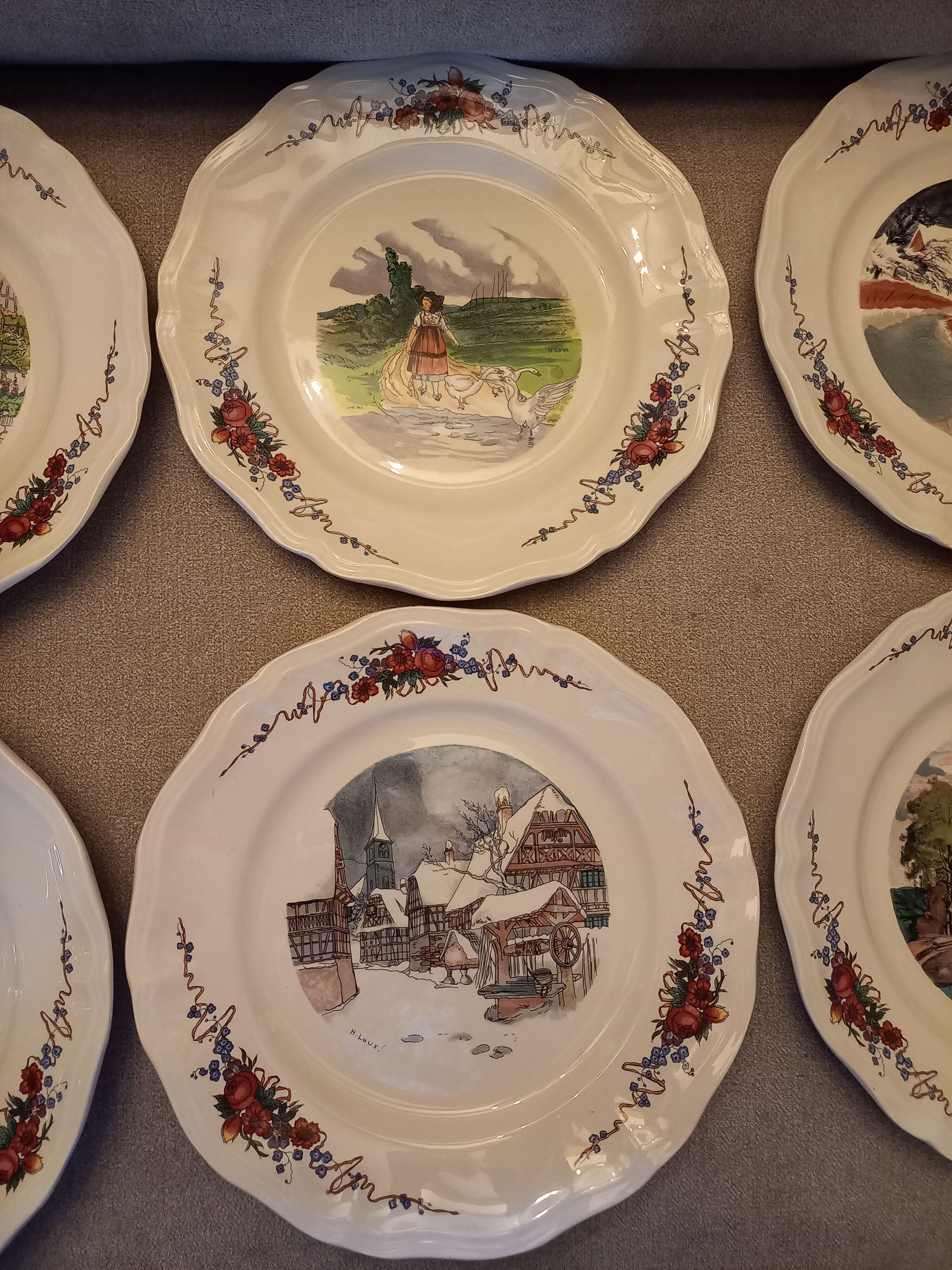 6 flat plates Sarreguemines Obernai décor Alsace