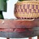 Antique table with double round tops, side table or plant stand.