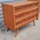 Commode vintage pied compas et rotin