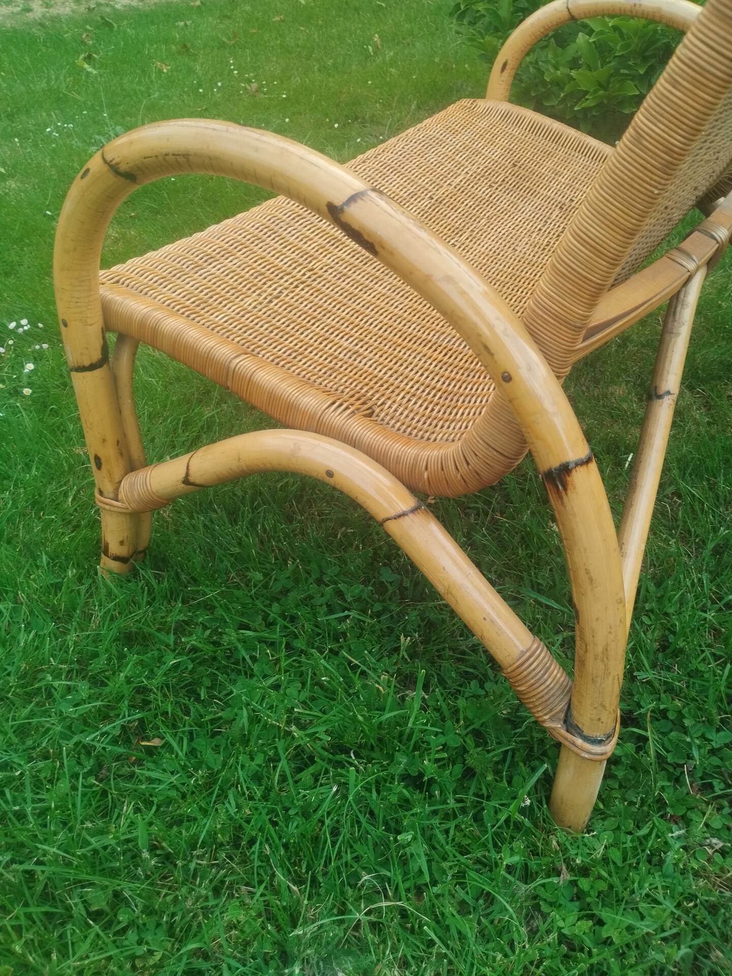 Vintage wicker rattan sofa bench