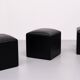 set of 3 Black Faux Leather cube Ottomans 1960s Holland