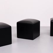 set of 3 Black Faux Leather cube Ottomans 1960s Holland