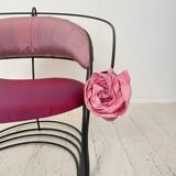 Postmodern Sculptural Armchair in Black Metal and Pink Red Silk Padding, 1980