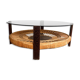 Table basse en verre fumé et rotin
