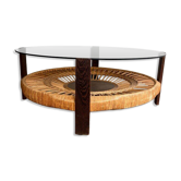 Smoked glass & rattan coffee table