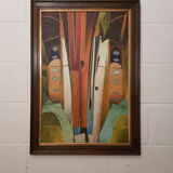 Abstract Painting on board, framed, circa 1970s