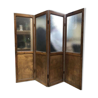 Four-leaf varnished wooden screen