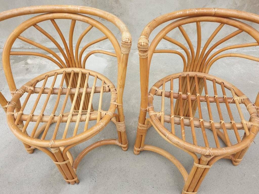 Bamboo chairs, Italy, 1960s, set of 3