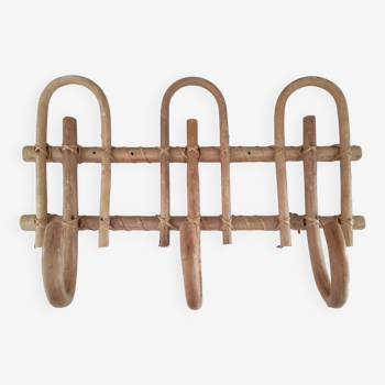 Vintage rattan coat hook with 3 hooks