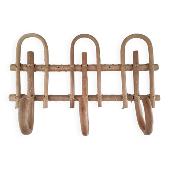 Vintage rattan coat hook with 3 hooks