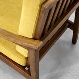 Midcentury Italian Armchair In Teak And Mustard Velvet.