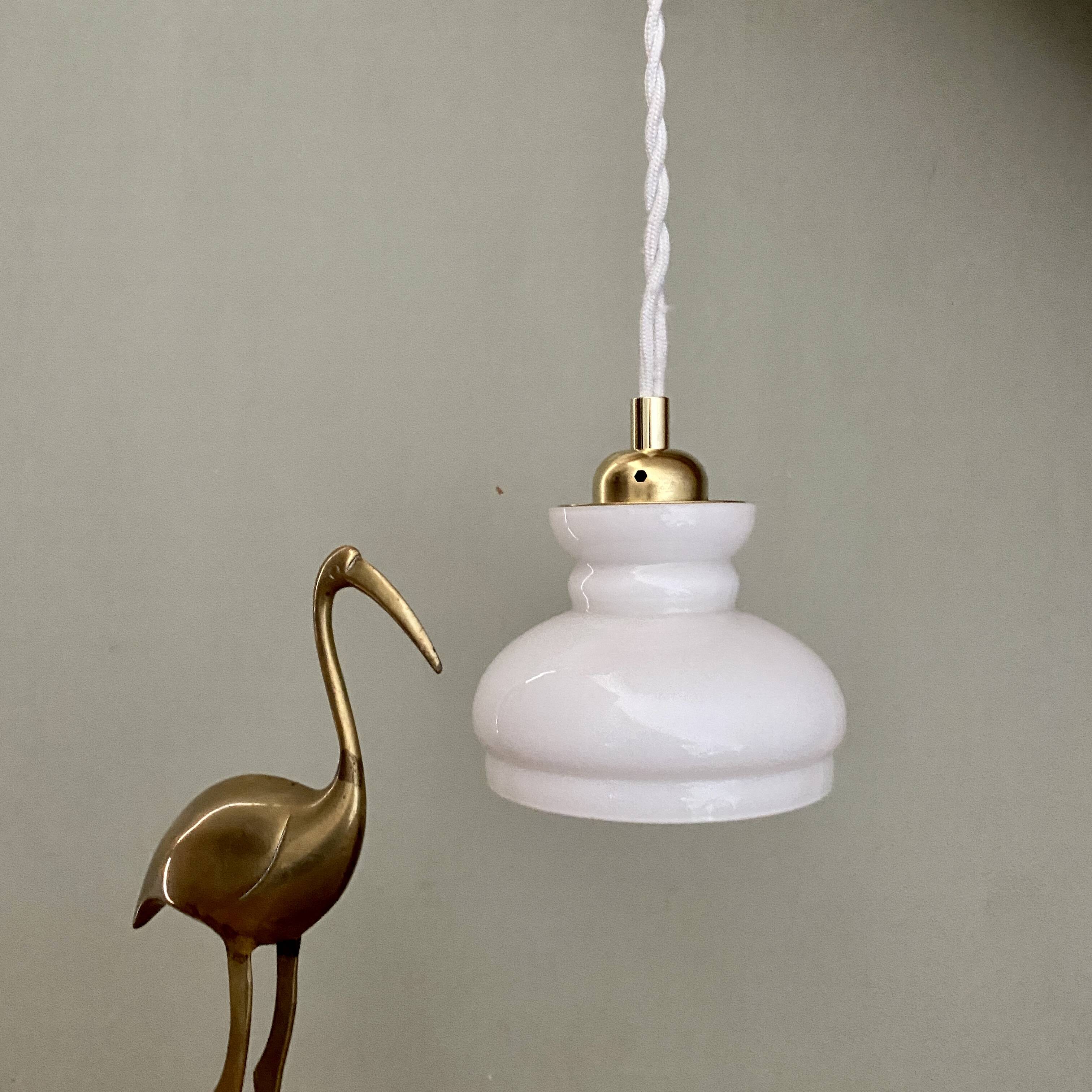 Vintage lampshade pendant light in white opaline