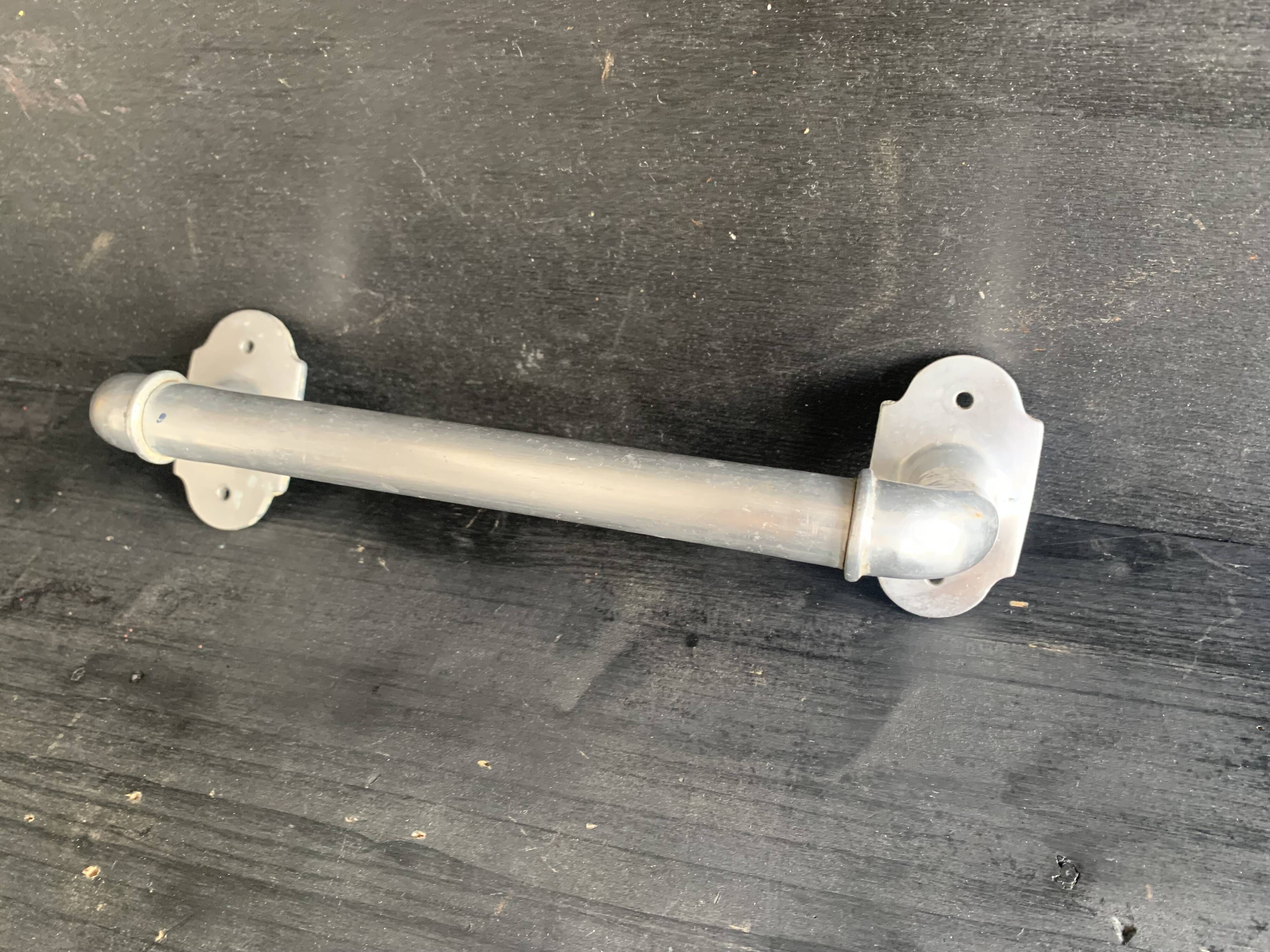 Art Deco aluminum towel rack and wall hooks, 1940