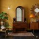 Antique Art Deco display cabinet in walnut with drawers, Italy, 19th century.