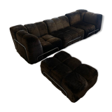 Modular corner sofa in brown fabric and metal