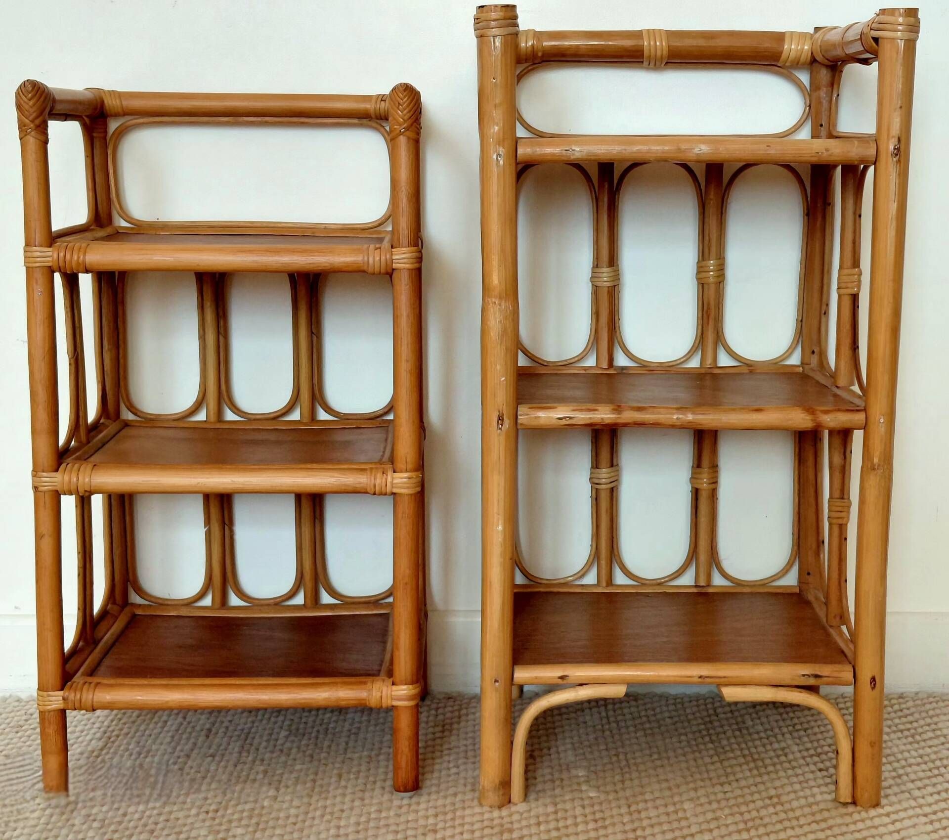 Pair of bedside tables/vintage bamboo and rattan accent furniture - 1970s