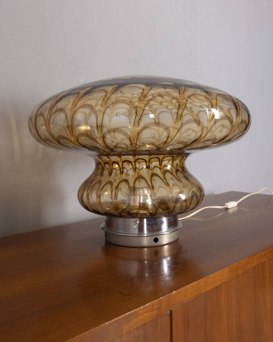 Vintage 1970s amber murano glass table lamp, italian design