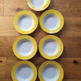 7 yellow and white soup plates