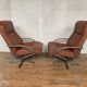 Pair of Scandinavian leather relax vintage armchairs brand Kebe