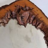 Vintage mirror with live edges in burl wood, signed, 1970s, 36 cm