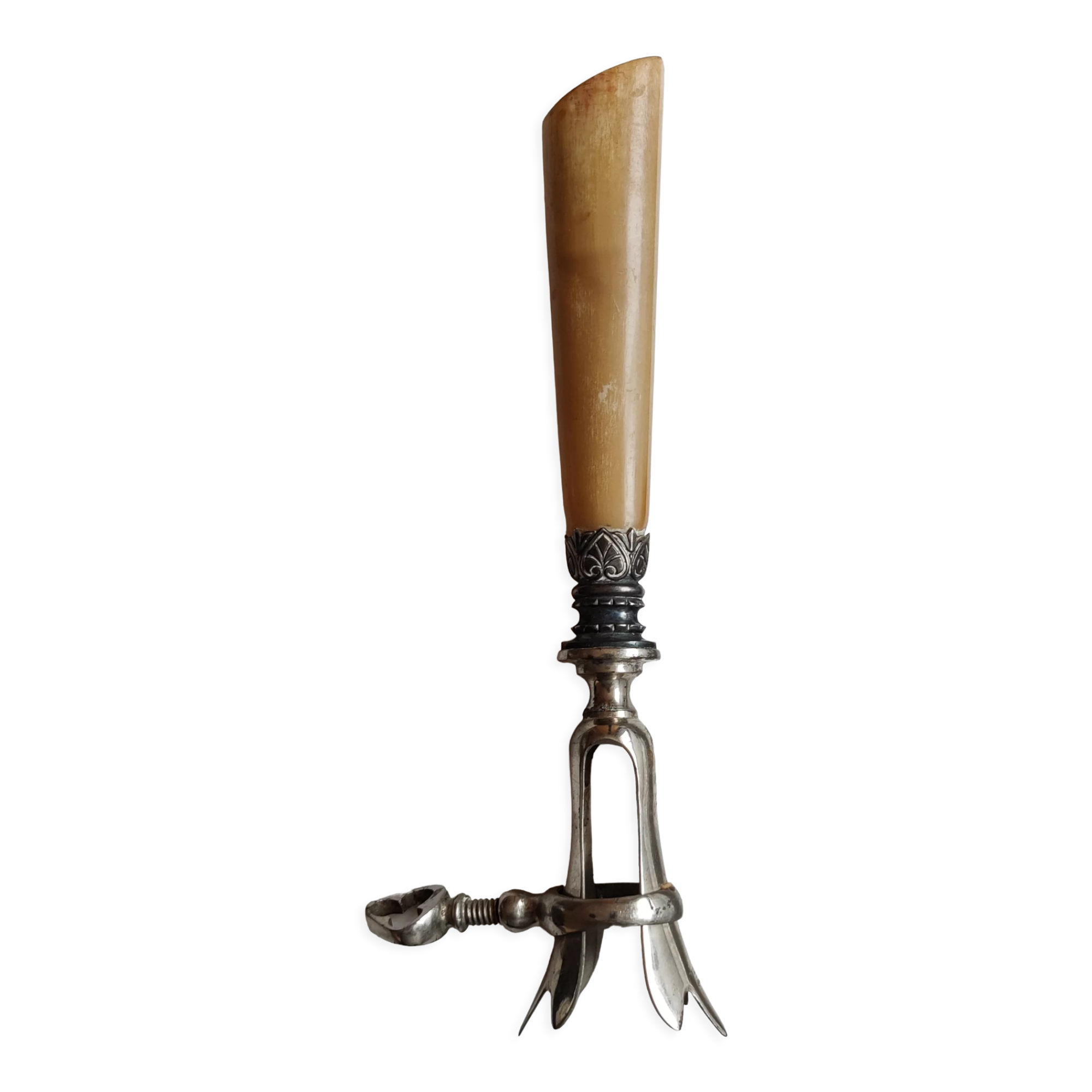 Horn and silver metal leg of lamb tong handle