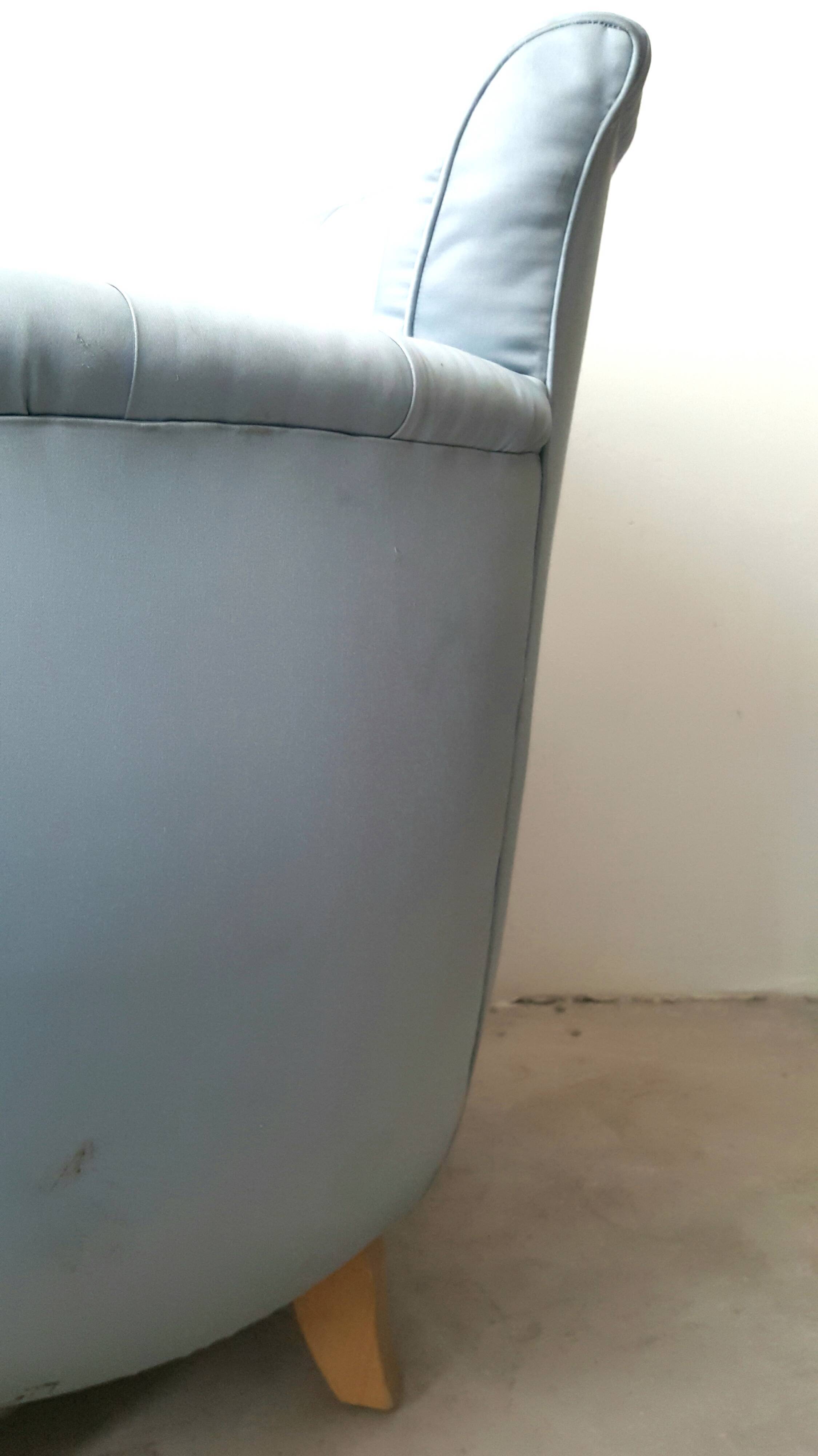 Cocktail chair bas corbeille in sycamore blond and blue silk - art deco 1930