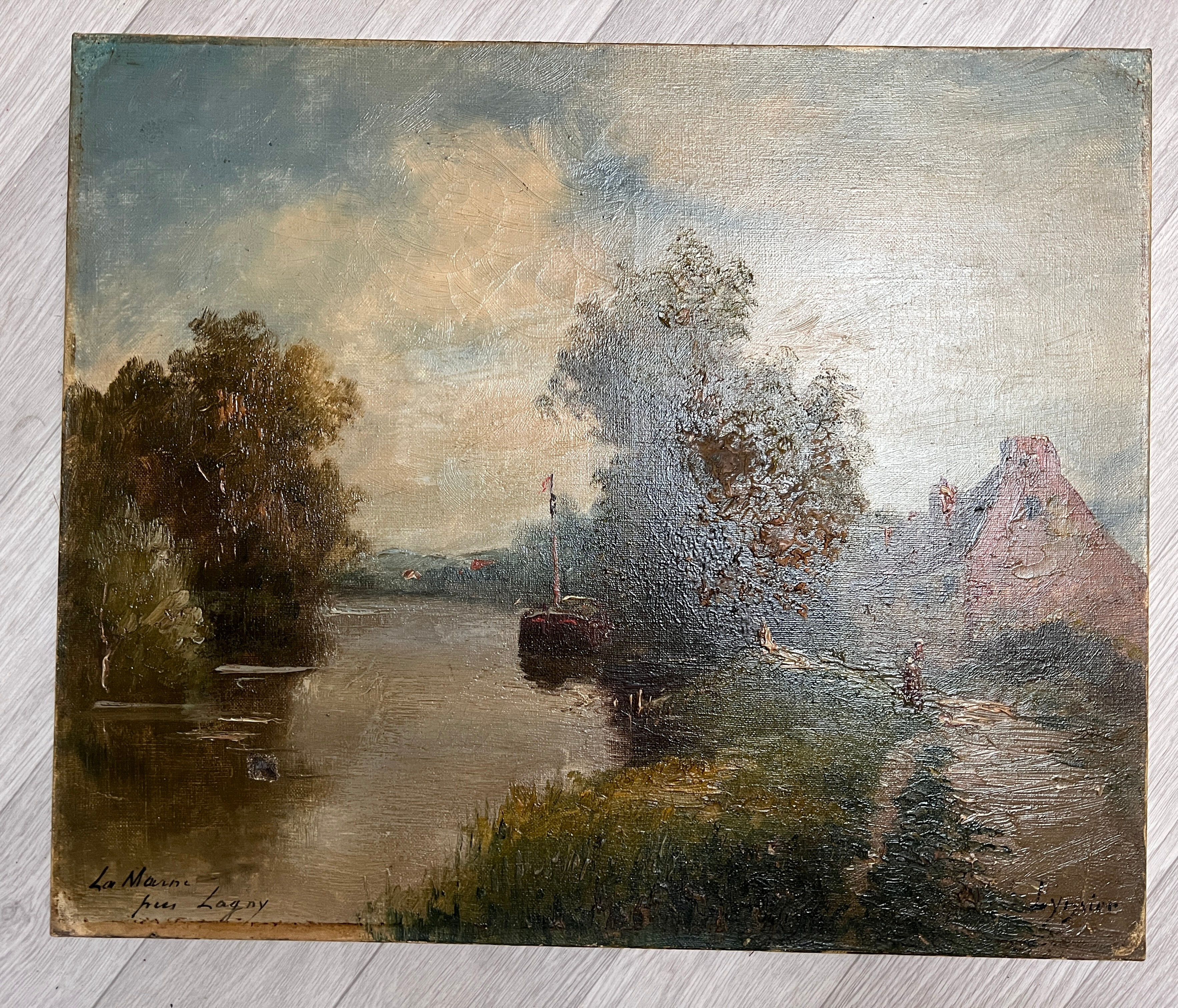 Painting by LINSYER Th (19th-20th century) Landscape of the Marne near Lagny