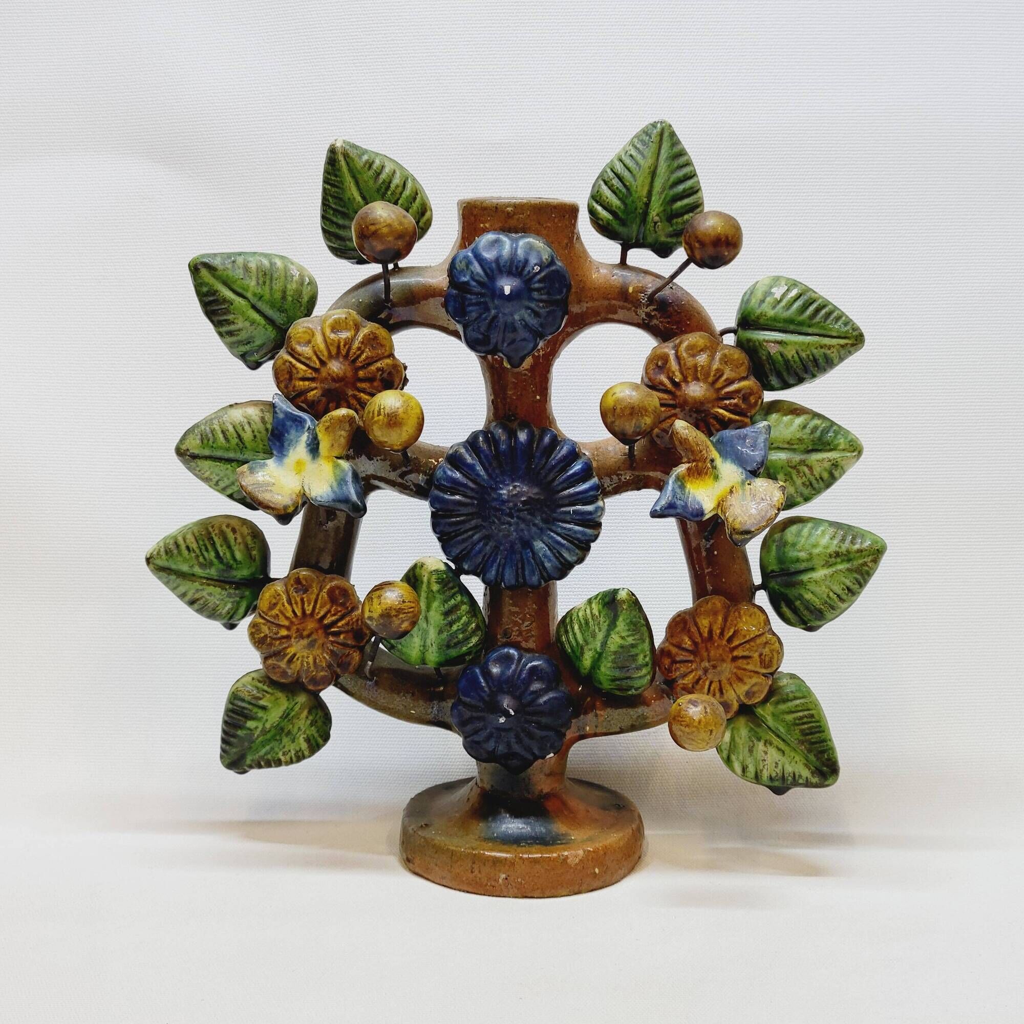 Chandelier Vintage Arbre De Vie Mexique Mexicain En Terre Cuite Émaillée