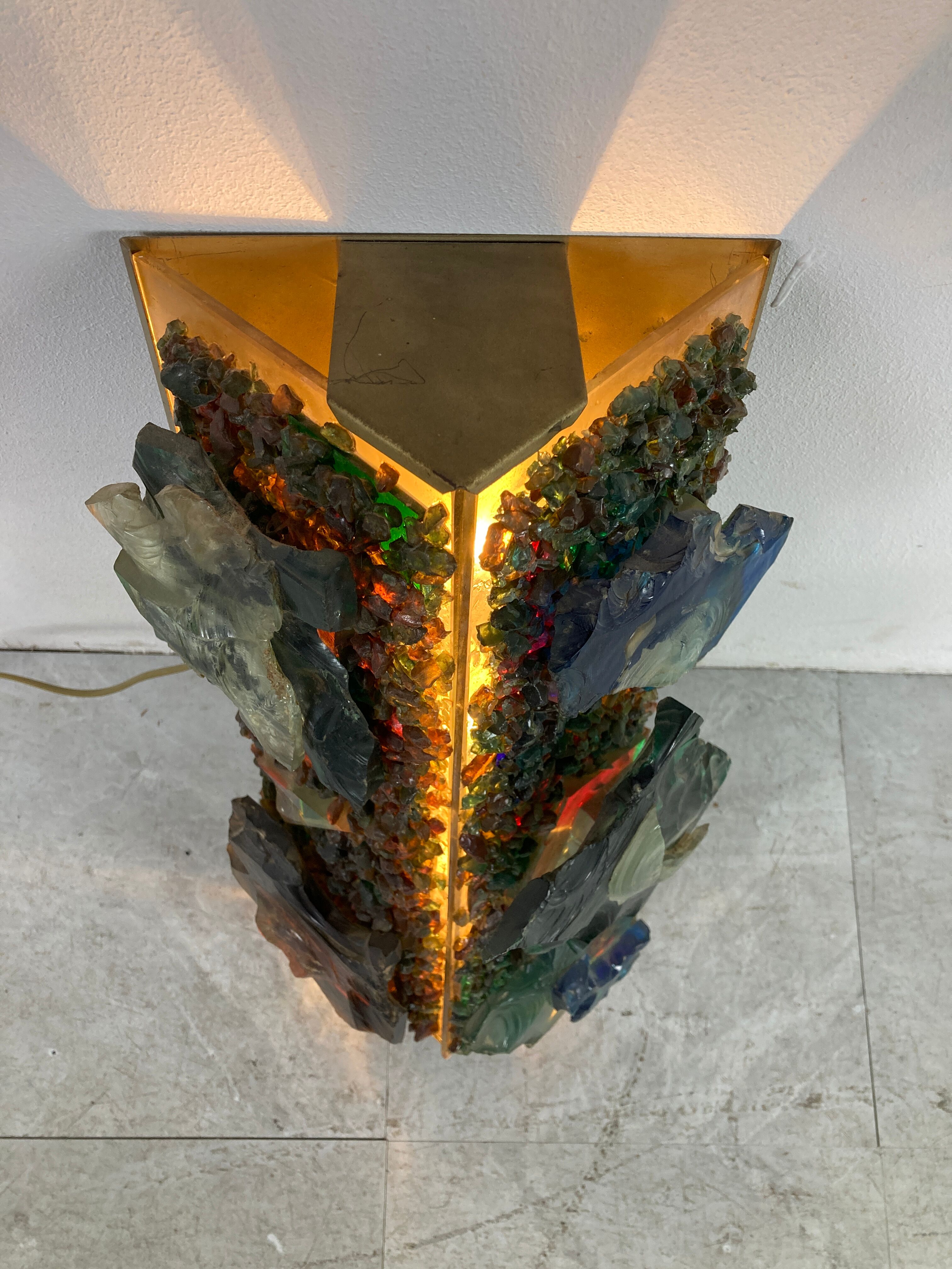 Vintage brutalist glass wall lamp, 1960s