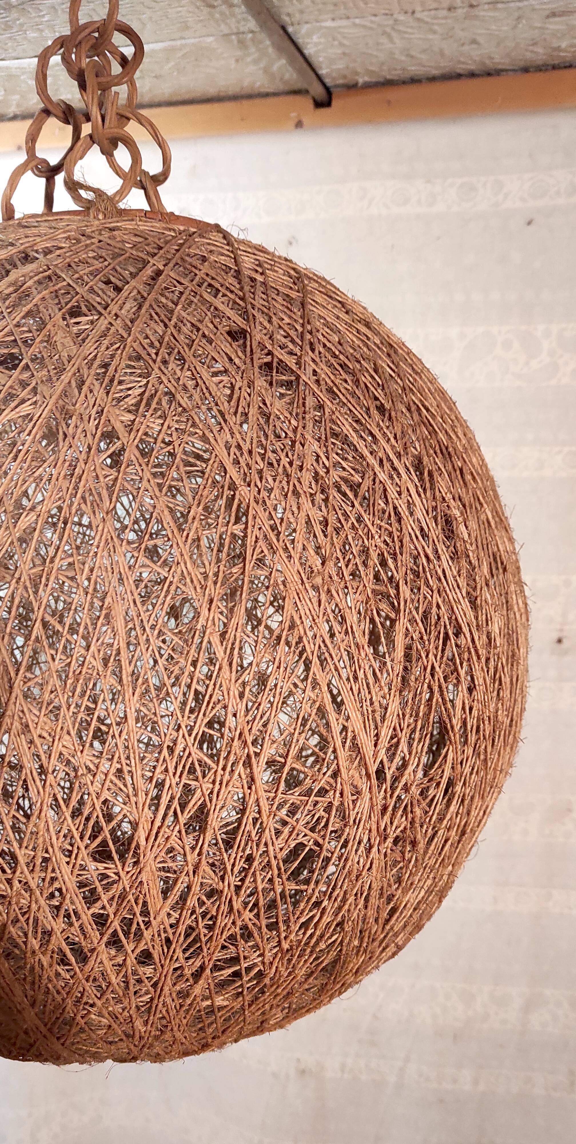 XL lampshade ball in hemp rope and rattan - 1970s