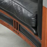 Black leather Art Deco design armchair in good condition