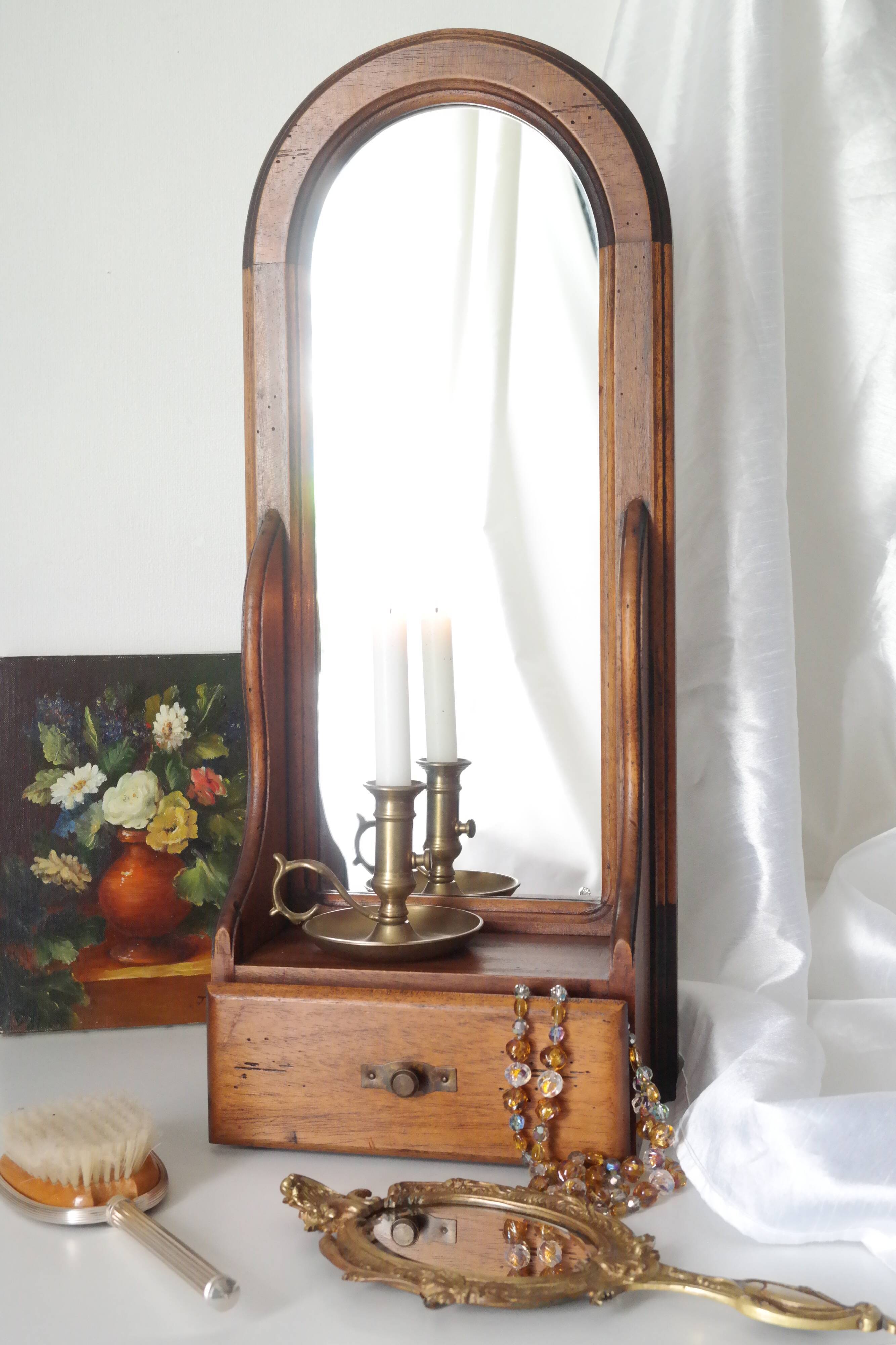 Vintage wooden table dressing table mirror 28x67cm