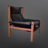 Constructivist design lounge chair wood, metal and canvas, Netherlands 1960