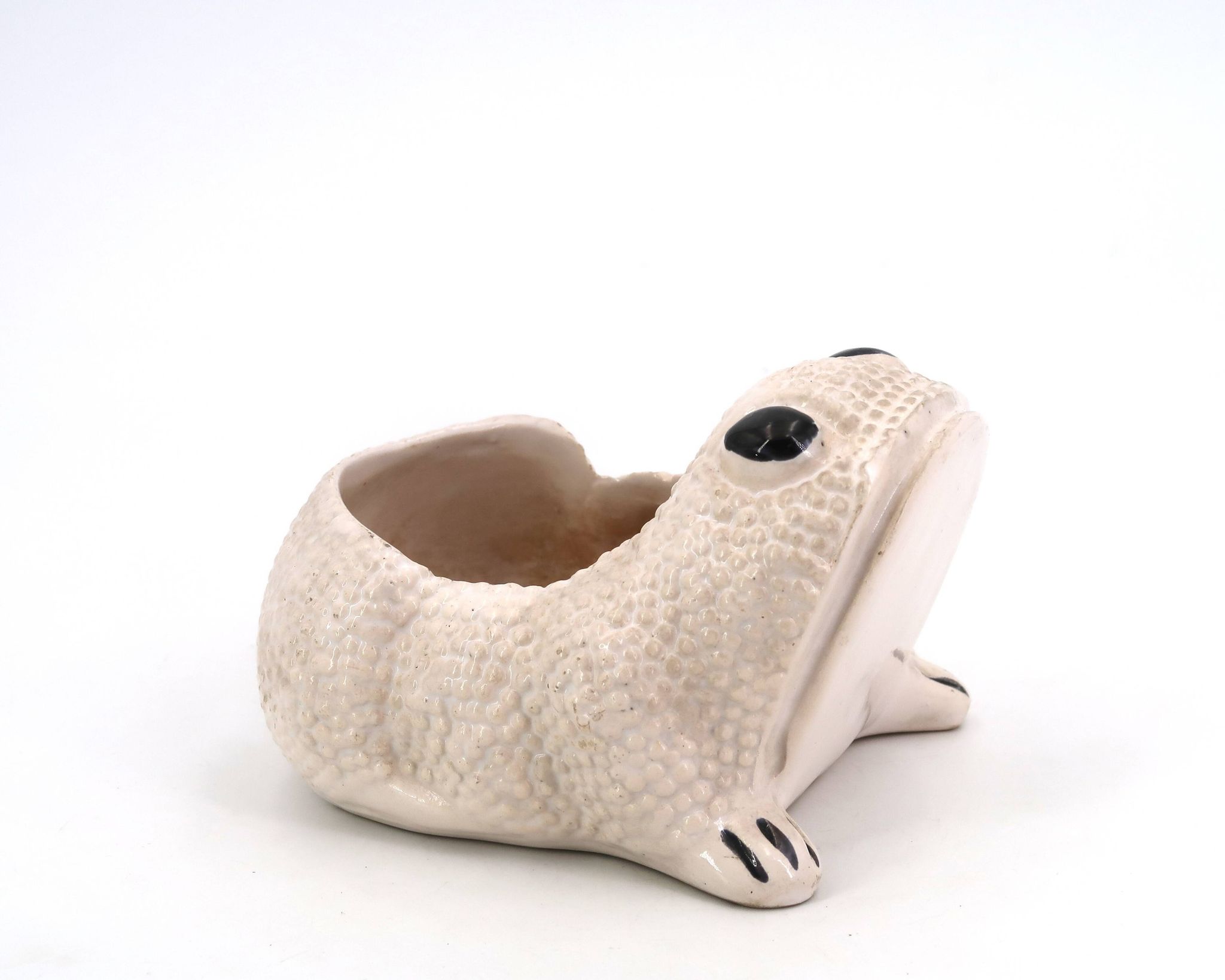White ceramic frog flower pot by Jean Roger