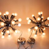 Pair of vintage chrome Sputnik chandeliers