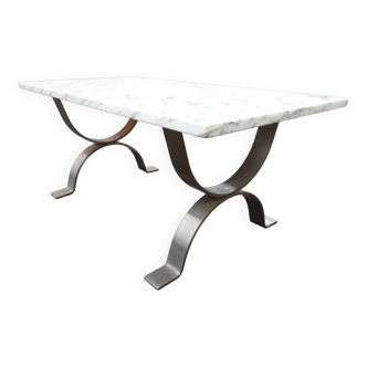 Table basse en marbre et acier vintage design an 70
