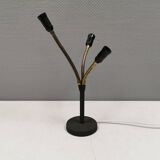 Ancienne lampe de table en fonte avec coude en laiton et 3 sources lumineuses