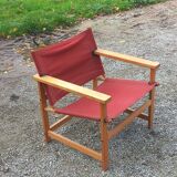 Safari armchair in beech and cotton canvas