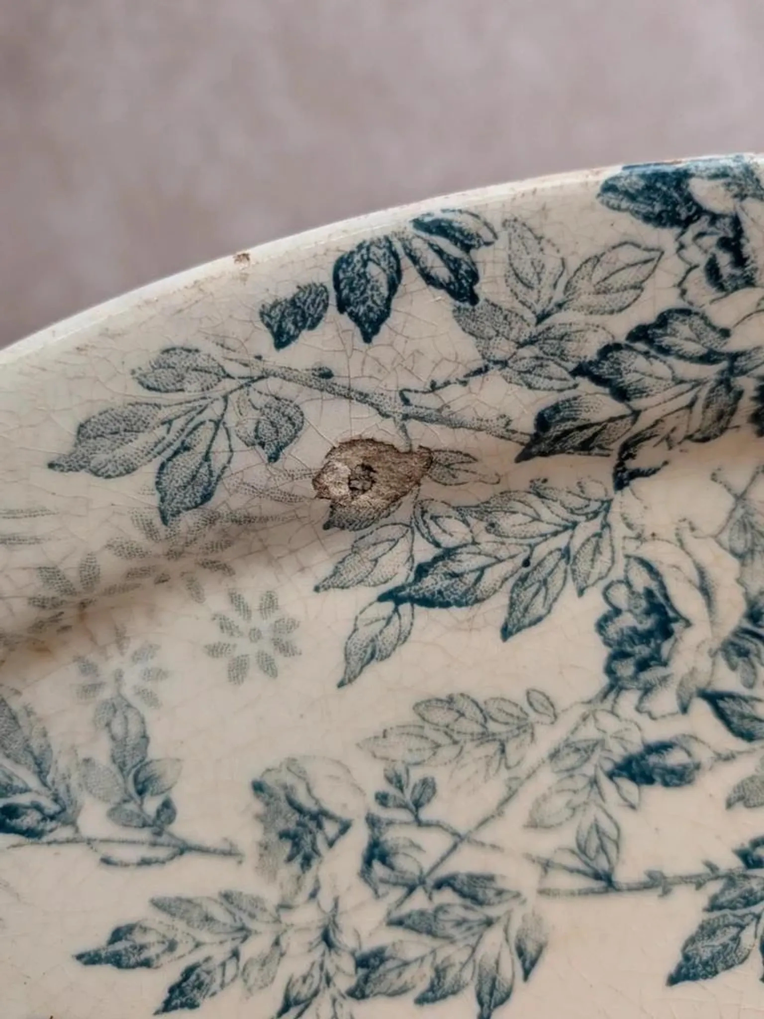 Old Ravier Iron Earth Creil-Montereau – Blue floral decoration