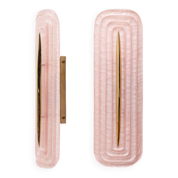 Pair of Modern Murano Glass Pink and Brass Sconces, Italy